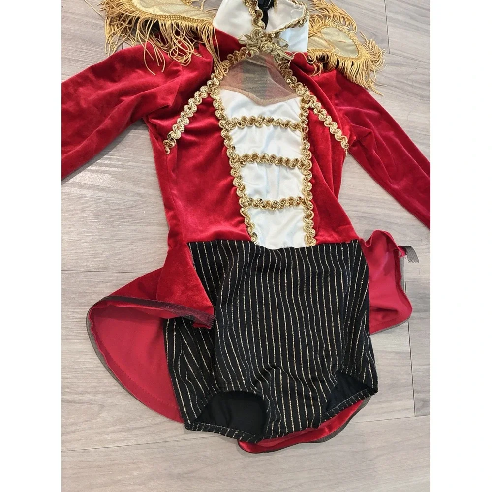 Dansco Dance Circus Ringmaster Costume Leotard with Tassels and Stripe Shorts